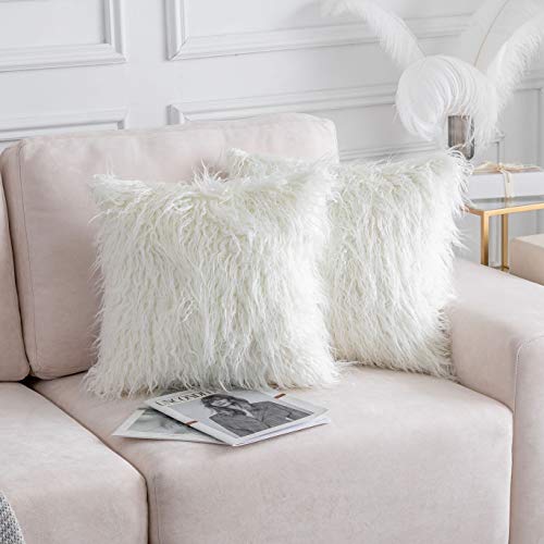 Book Cover Home Brilliant Modern Pillow Covers Large Fuzzy Throw Pillow Cover for Bed Set of 2, 24x24 Inches, 60x60cm, White