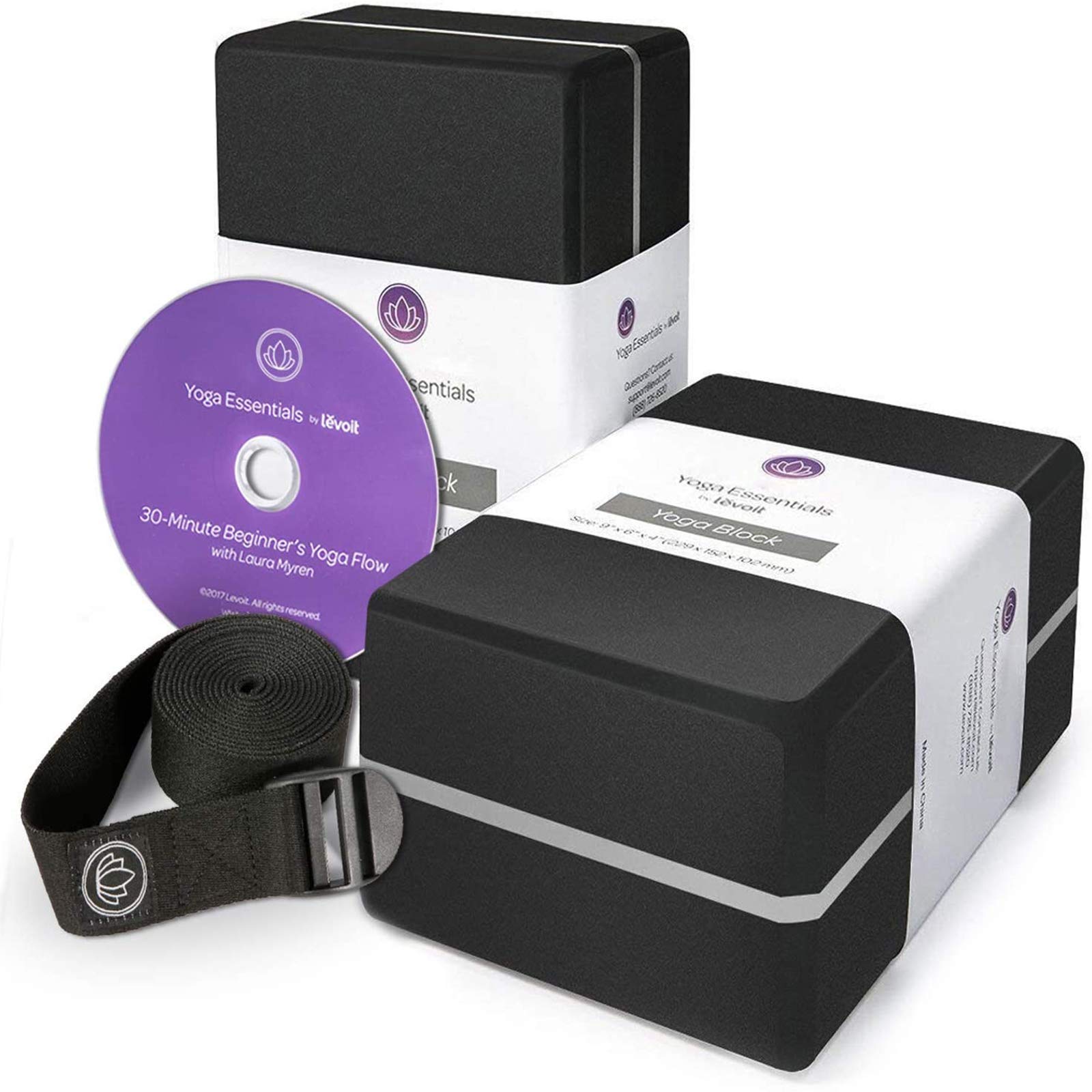 LEVOIT Unisex Adult Yoga Block 2 Pack with Strap & DVD, High Density EVA Foam Yoga Bricks to Support & Deepen Poses, Improve Strength and Aid Balance
