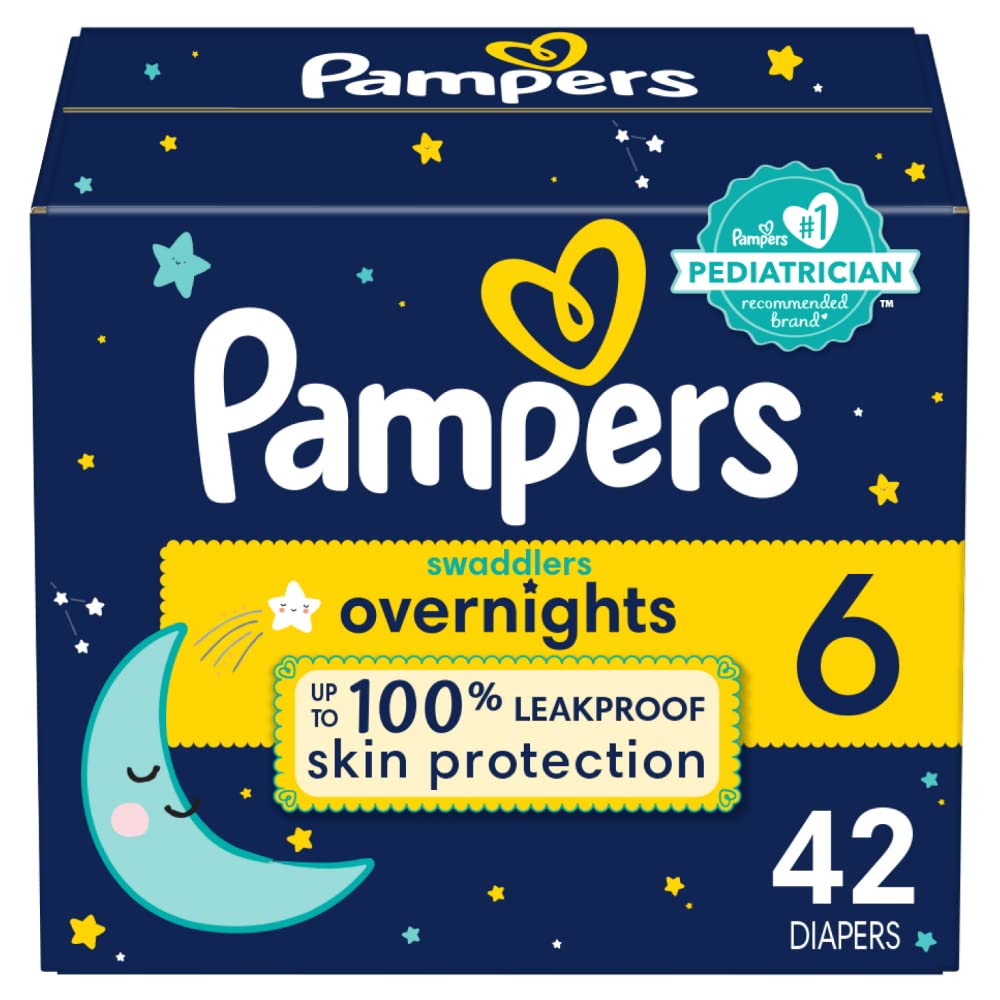 Book Cover Diapers Size 6, 42 Count - Pampers Swaddlers Overnights Disposable Baby Diapers, Super Pack (Packaging & Prints May Vary)