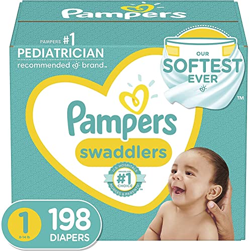 Book Cover Diapers Size 1 (8-14 lbs) Newborn, 198 Count - Pampers Swaddlers Disposable Baby Diapers, ONE MONTH SUPPLY (Packaging May Vary)