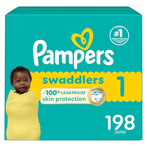 Diapers Size 1 (8-14 lbs) Newborn, 198 Count - Pampers Swaddlers Disposable Baby Diapers, ONE MONTH SUPPLY (Packaging May Vary)