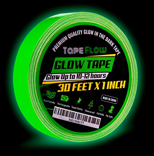 Glow in The Dark Fluorescent Tape by Tape Flow [30 Ft Length x 1'' Wide] | Luminous & Photoluminescent Emergency Safety Duct Tape for Stairs, Walls, Steps & Exit Sign | Super Sticky & Eco-Friendly