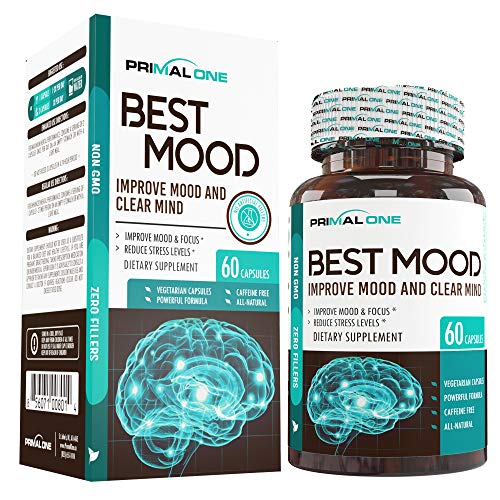 Best Mood Nootropic Mood Booster & Stress Relief Supplement for a Calm Mind, Clear Focus, Mental Clarity - Supports Dopamine & Serotonin w/KSM-66 Ashwagandha, Bacopa, L-Theanine - 60 Veggie Pills