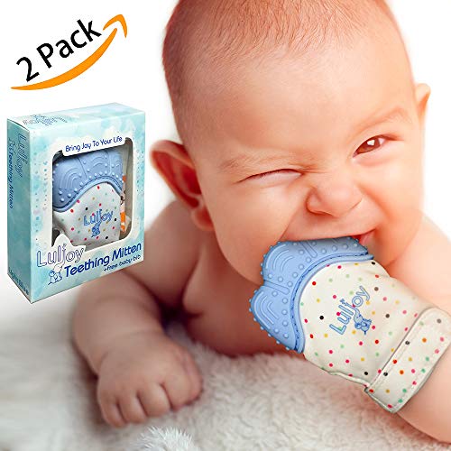 LuliJoy Teething Mitten Set of 2 - Baby Glove Teether Toys for Boys & Girls - Adjustable Strap Stays on Infant Hands - FDA-Approved Silicone Teether for Natural Baby Pain Relief, Sensory Stimulation