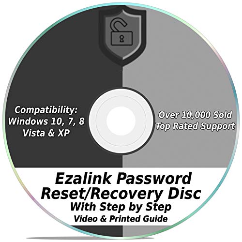 Book Cover Ezalink Password Reset Recovery Disk for Windows 10, 8.1, 7, Vista, XP #1 Best Unlocker Remove Software CD DVD (For All PC Computers)