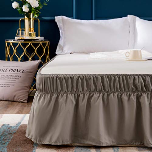 Book Cover AYASW Bed Skirt 16 Inch Drop Dust Ruffle Three Fabric Sides Wrap Around with Elastic No Top (Queen-King, Light Taupe)