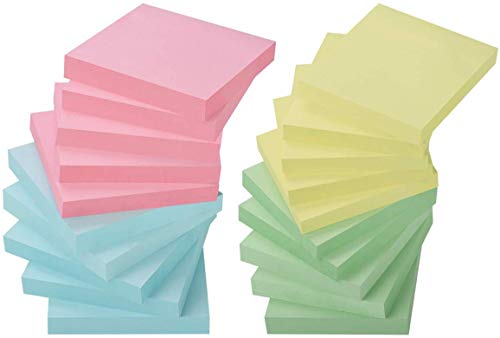 ZCZN 4 Color Sticky Notes 3 in x 3 in, 20 Pads/Pack 100 Sheets/Pad Self-Sticky Notes (20 Pads)