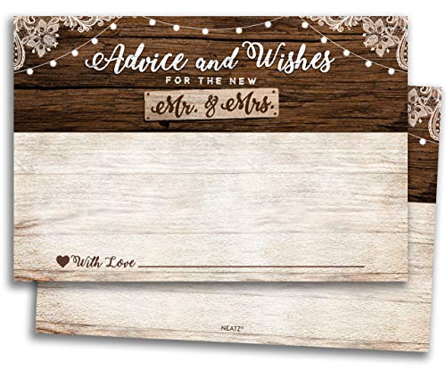 50 Rustic Wedding Advice Cards & Well Wishes for the Bride and Groom - Bridal Shower Games, Wedding Decorations, Rustic Wedding Decorations, Bridal Shower Decorations