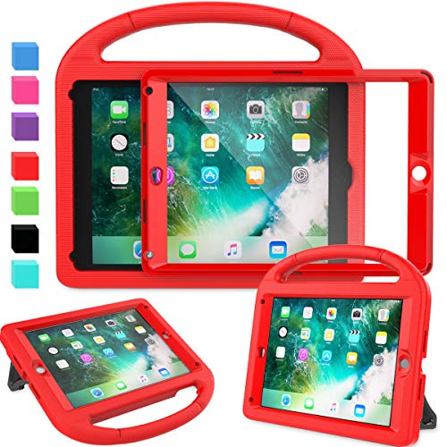 AVAWO Kids Case for New iPad 9.7" 2018 & 2017 & iPad Air 2 - Built-in Screen Protector Shockproof Case Convertible Stand with Handle for iPad 9.7 Inch (2018 6th Gen) & (2017 5th Generation) - Red