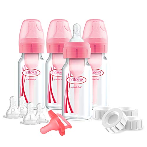 Dr. Brown's Options Slow Flow Bottle Set for Breastfed Baby, 4 Ounce, Pink