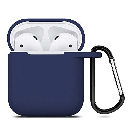 Book Cover ZALU Compatible for AirPods Case with Keychain, Shockproof Protective Premium Silicone Cover Skin for AirPods Charging Case 2 & 1 (AirPods 1, Midnight Blue)