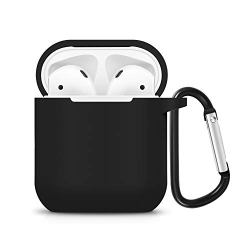 ZALU Compatible for AirPods Case with Keychain, Shockproof Protective Premium Silicone Cover Skin for AirPods Charging Case 2 & 1 (Airpods 1, Black)