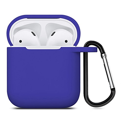 Book Cover ZALU Compatible for AirPods Case with Keychain, Shockproof Protective Premium Silicone Cover Skin for AirPods Charging Case 2 & 1 (AirPods 1, Blue)