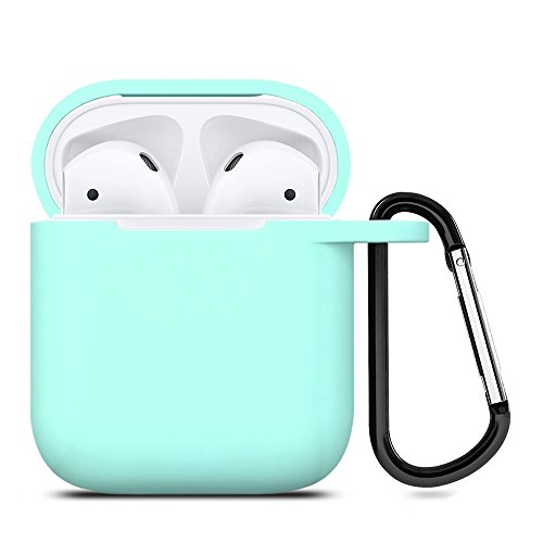 Book Cover ZALU Compatible for AirPods Case with Keychain, Shockproof Protective Premium Silicone Cover Skin for AirPods Charging Case 2 & 1 (Airpods 1, Mint Green)