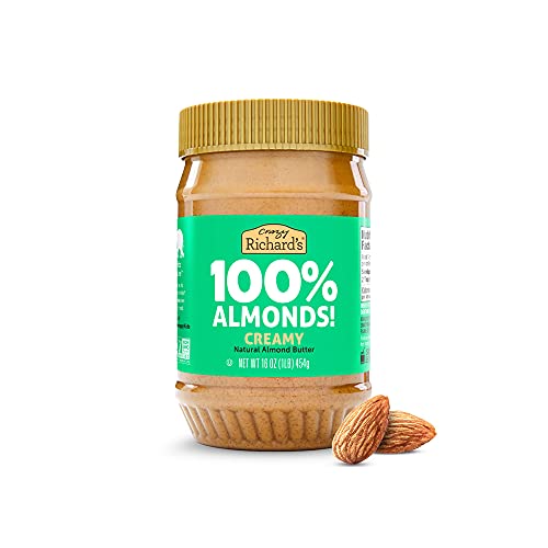 Crazy Richard’s Almond Butter No Sugar Added, Made with Dry Roasted Almonds, Non-GMO Bulk Pack of 1 x 16oz Nut Butter Jar