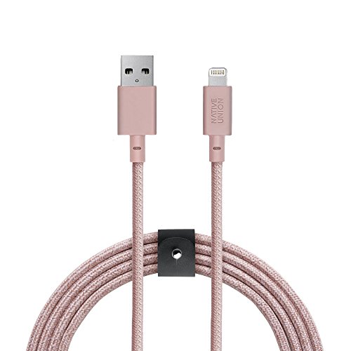 Native Union Belt Cable XL - 10ft Ultra-Strong Reinforced [Apple MFi Certified] Durable Lightning to USB Charging Cable with Leather Strap for iPhone/iPad (Rose)