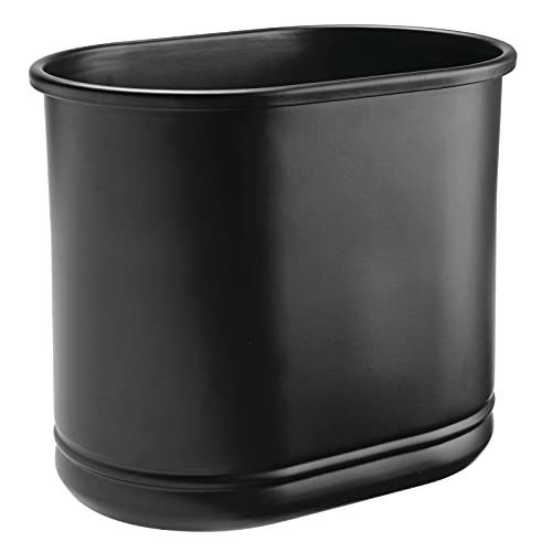 Book Cover mDesign Slim Oval Metal Trash Can, Small Wastebasket, Garbage Receptacle Bin for Bathrooms, Powder Rooms, Kitchens, Home Offices - Matte Black