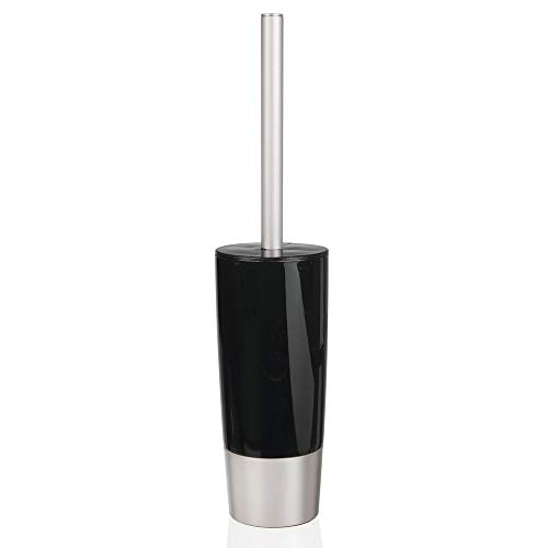 mDesign Decorative Compact Freestanding Plastic Toilet Bowl Brush and Holder for Bathroom Storage and Organization - Metal Handle/Base - Space Saving, Sturdy, Deep Cleaning - White/Rose Gold