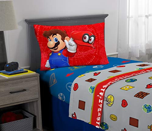 Book Cover Franco Kids Bedding Soft Sheet Set, 3 Piece Twin Size, Super Mario Odyssey