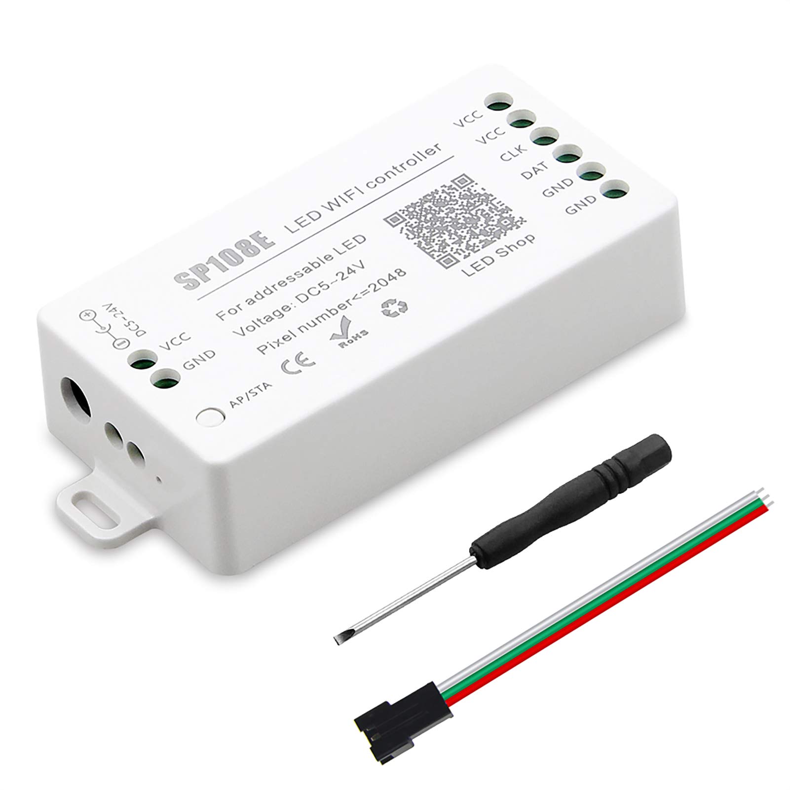 ALITOVE WS2812B WS2811 WS2801 LED WiFi Controller, iOS Android App Wireless Remote Control DC 5V~24V SP108E for SK6812 SK6812-RGBW WS2812 WS2813 WS2815 AL2815 Digital Addressable RGB LED Pixels Strip SP108E WiFi Controller