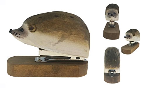 Alrsodl Vivid Handmade Wood Carving Cartoon Mini Animal Stapler for School Office Stationery Children (Hedgehog)