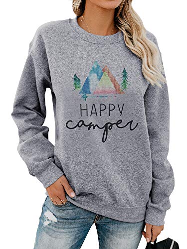 Nlife Women Casual Happy Camper Tee Shirts Hoodie Sweatershirt Graphic T Shirt Tops