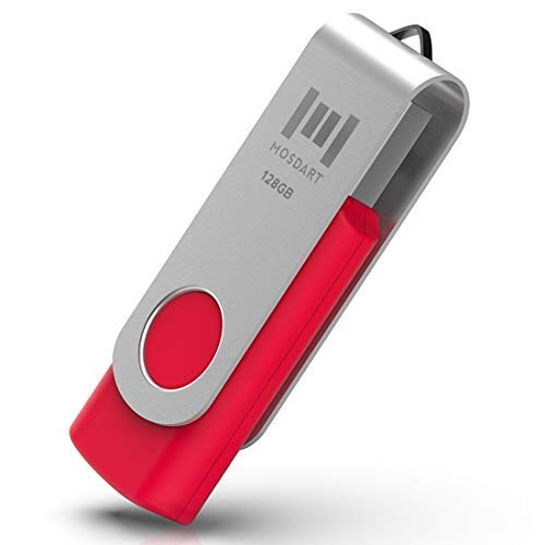 MOSDART 128GB USB 2.0 Flash Drive Large Capacity Thumb Drive Swivel Memory Stick Jump Drive with LED Light and Keychain,Red