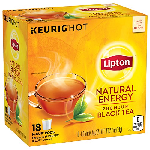 Book Cover Lipton K-Cup Black tea for a refreshing cup of tea Natural Energy 100% Rainforest Alliance Certified 18 count pack of 4