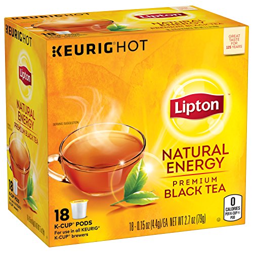 Lipton K-Cup Black tea for a refreshing cup of tea Natural Energy 100% Rainforest Alliance Certified 18 count pack of 4