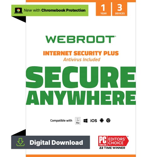 Book Cover Webroot Internet Security PlusÂ 2022 | Antivirus Software against Computer Virus, Malware, Phishing and more |Â 3-Device | 1-Year Subscription |Â Download