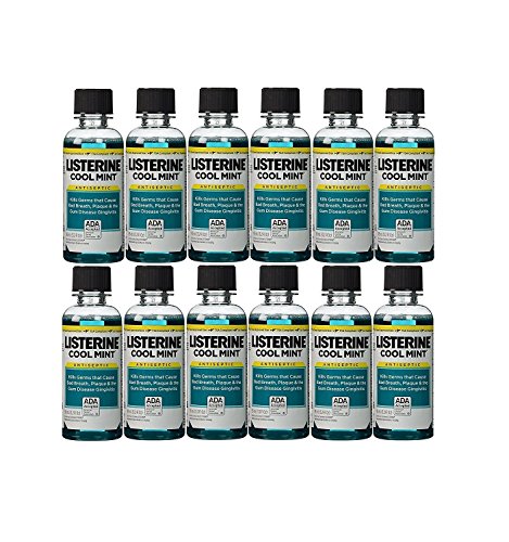 Book Cover Listerine Cool Mint Antiseptic Mouthwash for Bad Breath, Travel Size 3.2 oz - Pack of 12