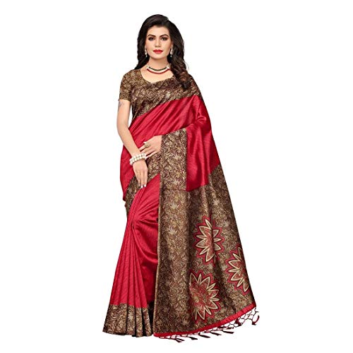 Book Cover Indira Designer Silk Saree with Blouse Piece (BM-G2FZ-NYR0_Bloody Red_Free Size)