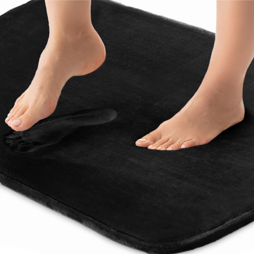 Gorilla Grip Thick Memory Foam Bath Rugs, Soft Absorbent Velvet Bathroom Mats, Durable Dots on Underside, Machine Washable Bathmat, Carpet Rug Room Decor for Shower Floor, 24x17 Mat, Black 24" x 17" Black