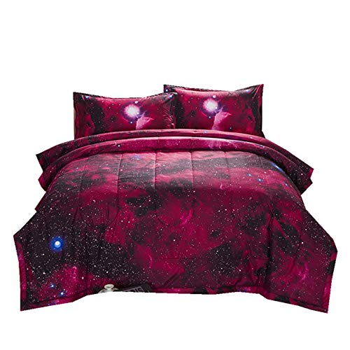 NTBED Galaxy Comforter Set Full Red Sky Oil Printing Outer Space Reversible Quilt Bedding Sets for Teens Boys Girls (xk001, Full)
