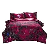 NTBED Galaxy Comforter Set Full Red Sky Oil Printing Outer Space Reversible Quilt Bedding Sets for Teens Boys Girls (xk001, Full)