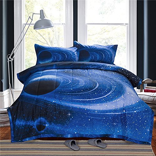 NTBED 3D Galaxy Comforter Sets Full Size Outer Space Reversible Quilted Bed Sets Lightweight Ultra Soft Microfiber Bedding for Boys Teen