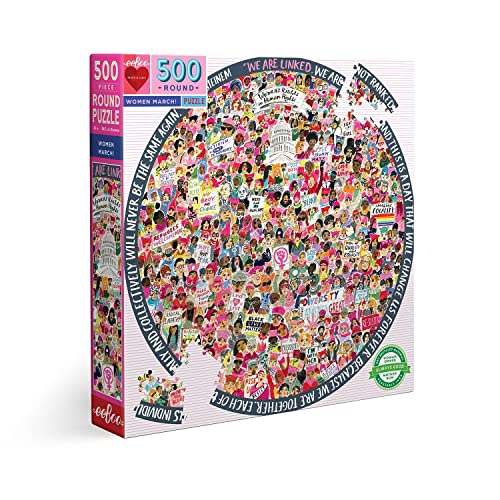 eeBoo: Piece and Love Women March! 500 Piece Round Circle Jigsaw Puzzle, Puzzle for Adults and Families, Glossy, Sturdy Pieces and Minimal Puzzle Dust