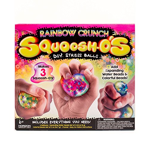Squoosh-Os Rainbow Crunch DIY Fidget Toys by Horizon Group USA, Make 3 De-Stressing Toys, DIY Stress Balls for Kids, Includes Balloons, Funnel, Colorful Pony Beads, Expanding Water Beads & More, Multicolor, 9x2x8
