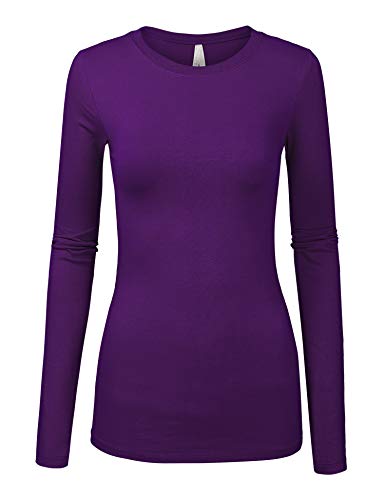 Book Cover COLOR STORY Womens Basic Grape Colors Slim Fit Long Sleeve Round Neck Top (1100-GRAPE-M)