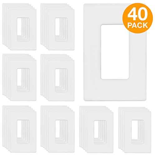 ENERLITES Screwless Decorator Wall Plates Child Safe Outlet Covers, Size 1-Gang 4.68" H x 2.93" L, Unbreakable Polycarbonate Thermoplastic, SI8831-W-40PCS, White (40 Pack)