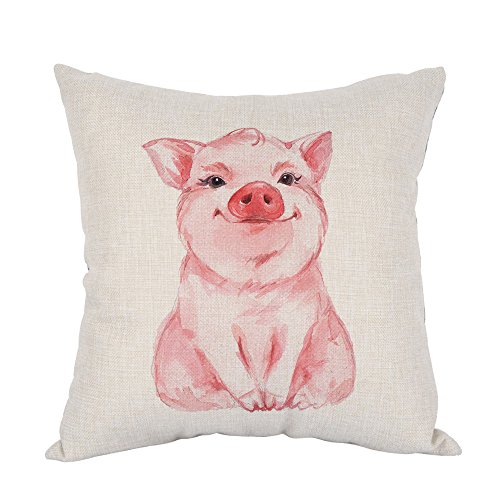Moslion Pig Pillow Lovely Pink Pig Watercolor Cotton Linen Pillow Covers Square Pillow Cases for Men Women Boys Girls Cushion Pillowcase Sofa Bedroom Livingroom 18"x18" Pink