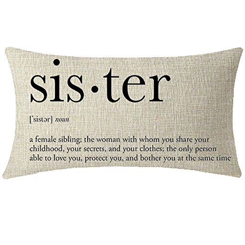 NIDITW Great Sister Birthday Gift from Sister Brother Sweet Warm Words Beige Waist Lumbar Cotton Linen Cushion Cover Pillow Case Cover Home Chair Couch Decor Rectangular 12x20 inches