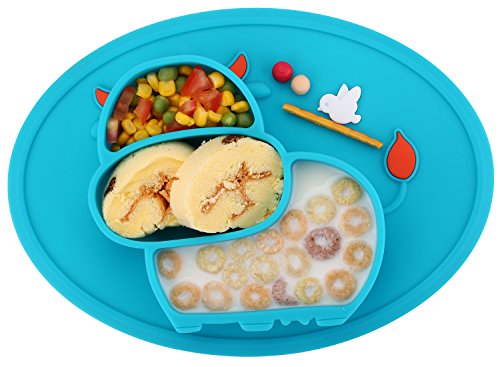 Qshare Toddler Plates, One-Piece Baby Plate for Babies Toddlers and Kids, BPA-Free FDA Approved Strong Suction Plates, Dishwasher and Microwave Safe 28 * 20 * 2.5cm