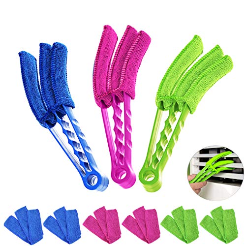 9 Sets Window Blinds Brush Dust Cleaner, 3 Pack Cleaner Brush with 6 Extra Microfiber Sleeves for Air Conditioner Shutters Dust Collector Cleaning Cloth Tool