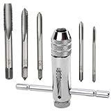 XINGYHENG Adjustable Ratchet Wheel Hand Tap Wrench Holder Reversible Bothway and 5PCS M3-M8 Metric Tread Tap Manual Tapping Accessories