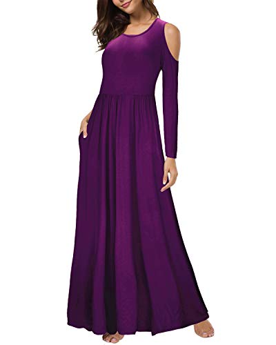 KILIG Women Long Sleeve Loose Plain Maxi Dresses Casual Long Dresses with Pockets