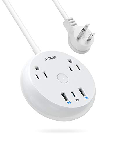 Anker USB C Power Strip with Power Delivery, PowerStrip Pad, 2 Outlets and 42W 3 USB (2 USB-A, 1 USB-C) with 5-Foot Extension Cord, Compact Travel Size, for MacBook Pro, iPad Pro, iPhone and Galaxy