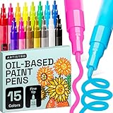 ARTISTRO 15 Oil-Based Permanent Paint Markers - Set of Fine Tip Markers for Wood, Rock, Fabric, Glass, Ceramic, Metal, Plastic, and More - Quick Dry, Waterproof, Permanent