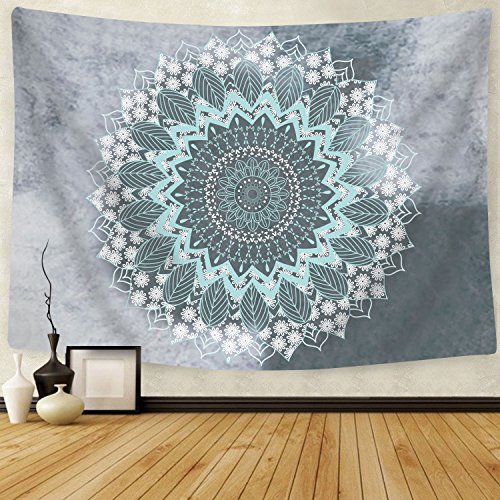 Book Cover Likiyol Tapestry Mandala Hippie Bohemian Tapestries Wall Hanging Flower Psychedelic Tapestry Wall Hanging Indian Dorm Decor for Living Room Bedroom (Teal, 59.1 x 59.1 inches)