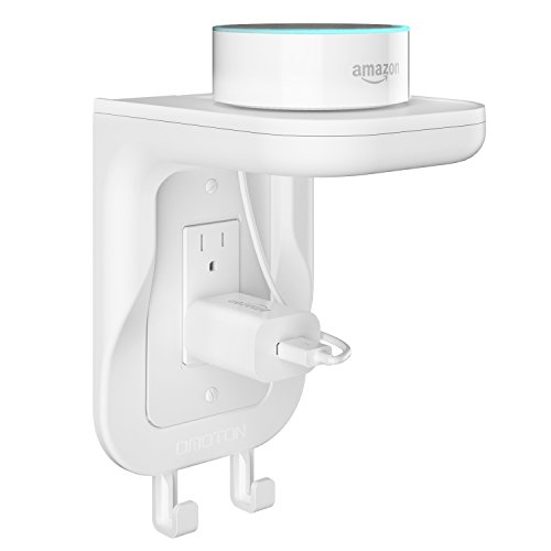 OMOTON Wall Mount Outlet Shelf Charging Shelf with [Built-In Cable Management] [Assembled Hooks] [Decore&Duplex Wallplates] - High Space Utilization for Smart Home Speakers Cell Phone etc - White